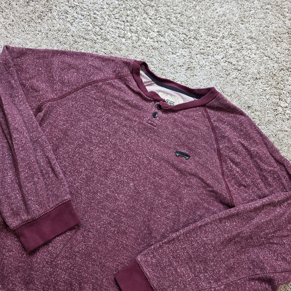 Vans Henley Sweatshirt Mens XL Burgundy Cotton Marl Skateboard Skater Pullover